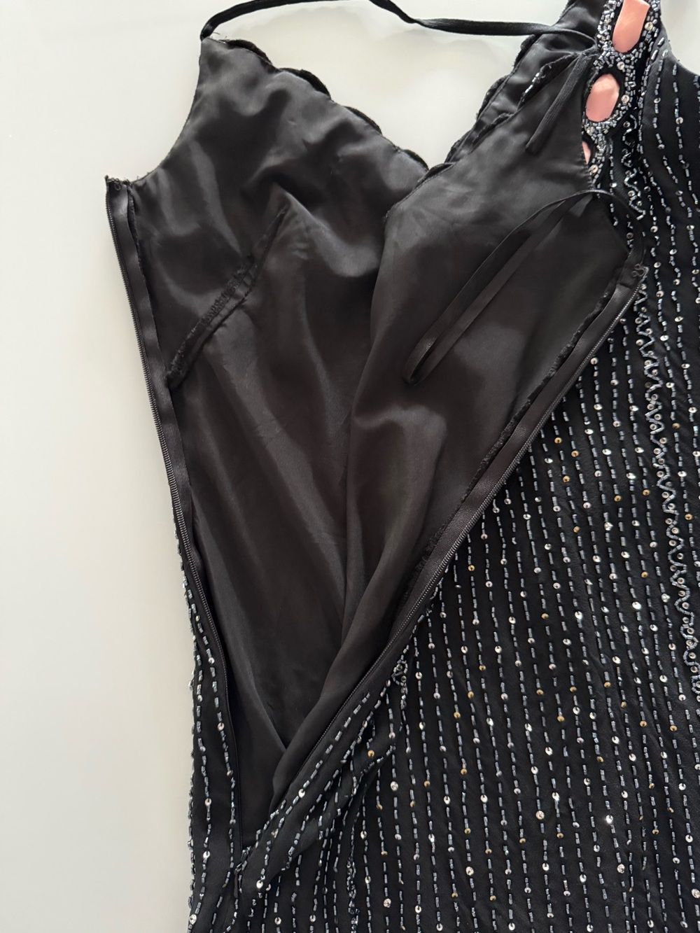 Black & Pink Silk Beaded Evening Gown Dress - Size M - Vintage - *Please Read* - Picture 16 of 16